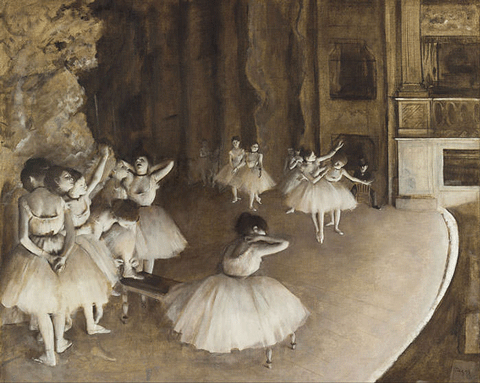 reproductie Répétition d’un ballet sur la scène van Edgar Degas